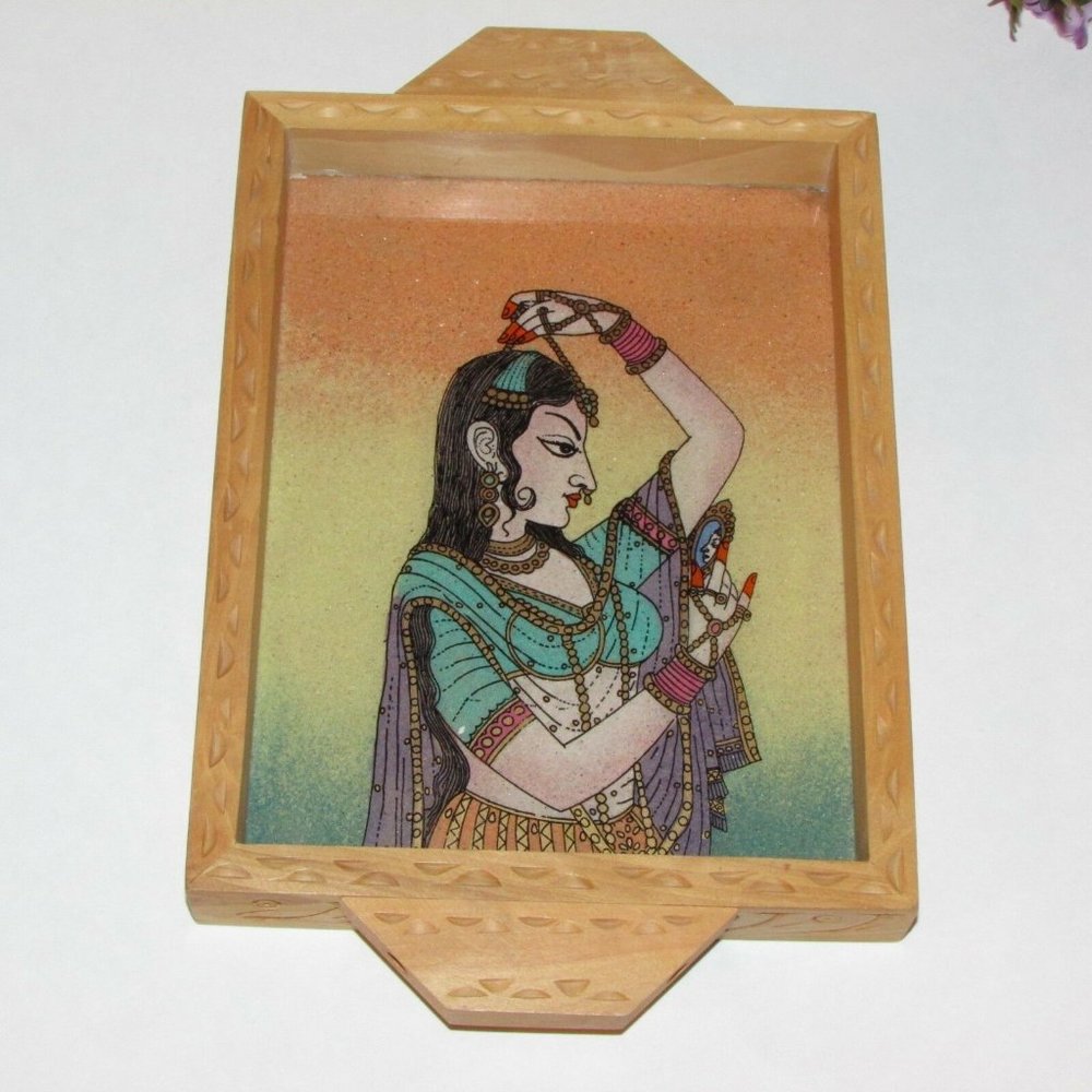 Small Tray Rajasthani Art Real Crushed Gemstones Hand Crafted Boho Style Decor